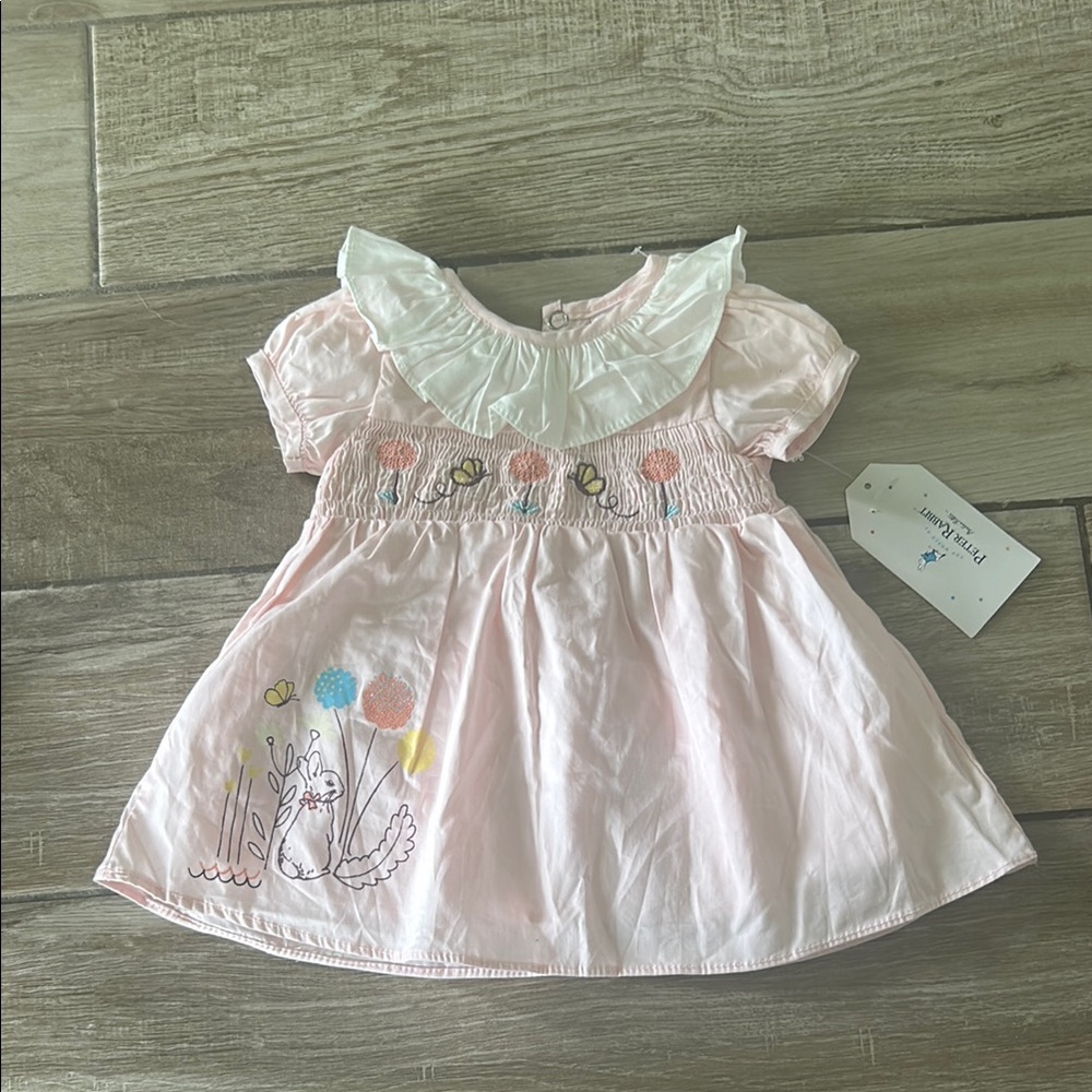 Peter Rabbit - Pink Baby Dress with Embroidered Flowers- NWT